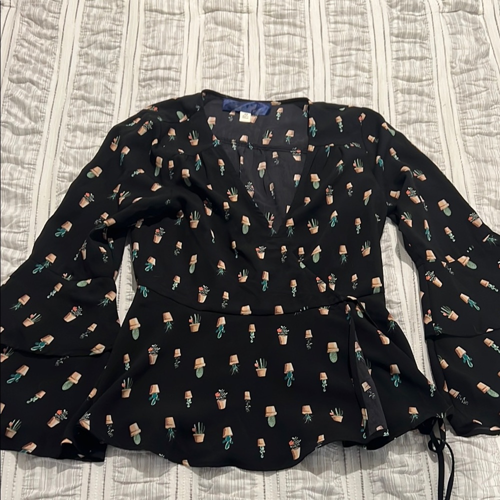 Black Floral Wrap Top